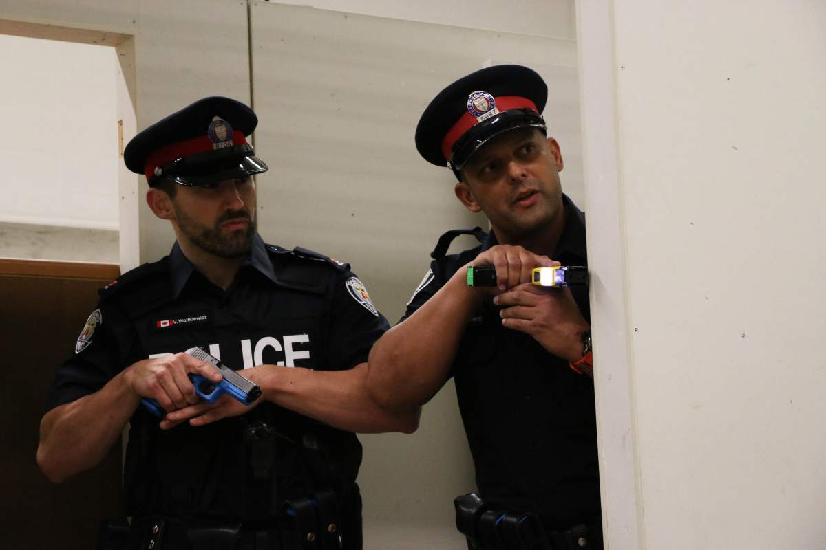 Toronto Police conduct a Taser training scenario at the Toronto Police College in Etobicoke.