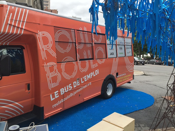 Known as the job bus, this mobile unit will be travelling the streets of downtown Montreal to meet young people who are looking for work. 