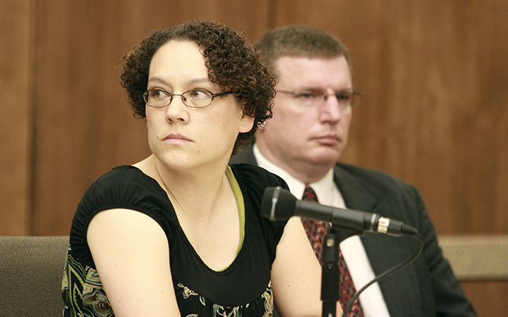 Jessica Beagley sits at the defendants table with her husband, Gary, before her sentencing hearing on Monday, Aug. 29, 2011, in Anchorage, Alaska. Beagley, was convicted of punishing her adopted Russian son by squirting hot sauce into his mouth.