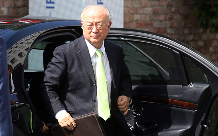 Director General of the International Atomic Energy Agency, IAEA, Yukiya Amano of Japan arrives at the Palais Coburg where closed-door nuclear talks with Iran take place in Vienna, Austria, Tuesday, June 30, 2015. 