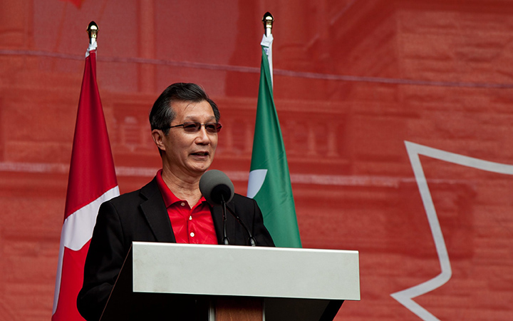 Michael Chan speaking on Canada Day at Queen's Park in Toronto on July 1, 2015.