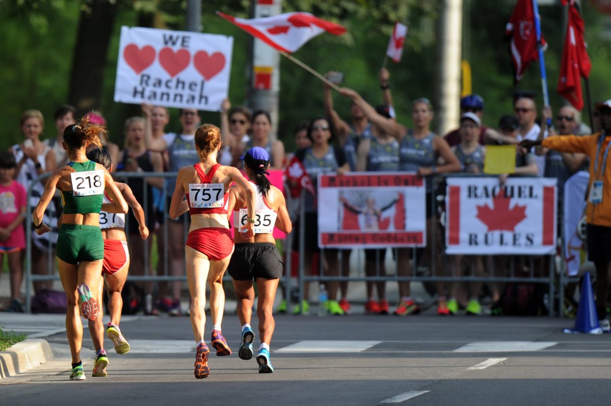 Competitors run in the Women's Marathon during the Toronto 2015 Pan Am Games in Toronto, Canada, Saturday, July 18, 2015.