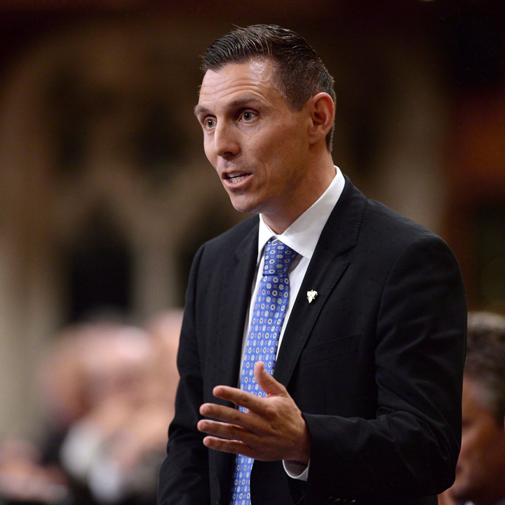 Conservative MP Patrick Brown gives his farewell speech in the House of Commons in Ottawa, Wednesday, May 13, 2015. Veteran Progressive Conservative Garfield Dunlop is resigning as the MPP for Simcoe North so new party leader Brown can run for a seat in the Ontario legislature.