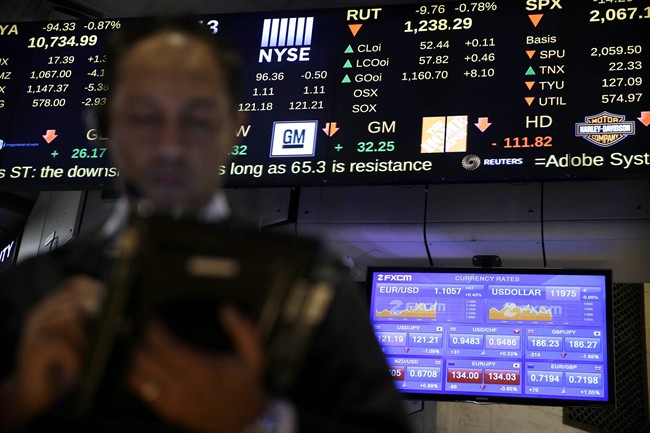 Screens display financial information on the floor at the New York Stock Exchange in New York, Wednesday, July 8, 2015.
