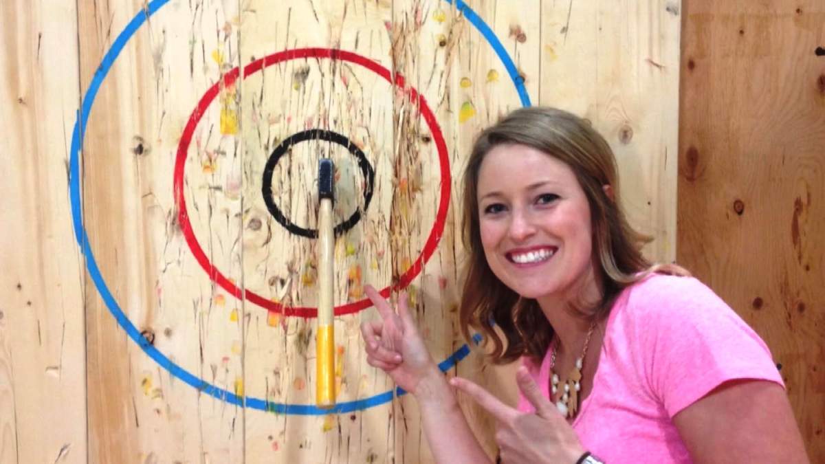 Bullseye! Amber Schinkel tries her hand at axe throwing at BATL in Calgary.
