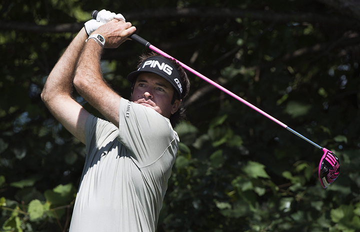 Bubba Watson, of the United States, hits off the 16th tee during the Pro Am at the Canadian Open golf tournament Wednesday, July 22, 2015 in Oakville, Ont. 