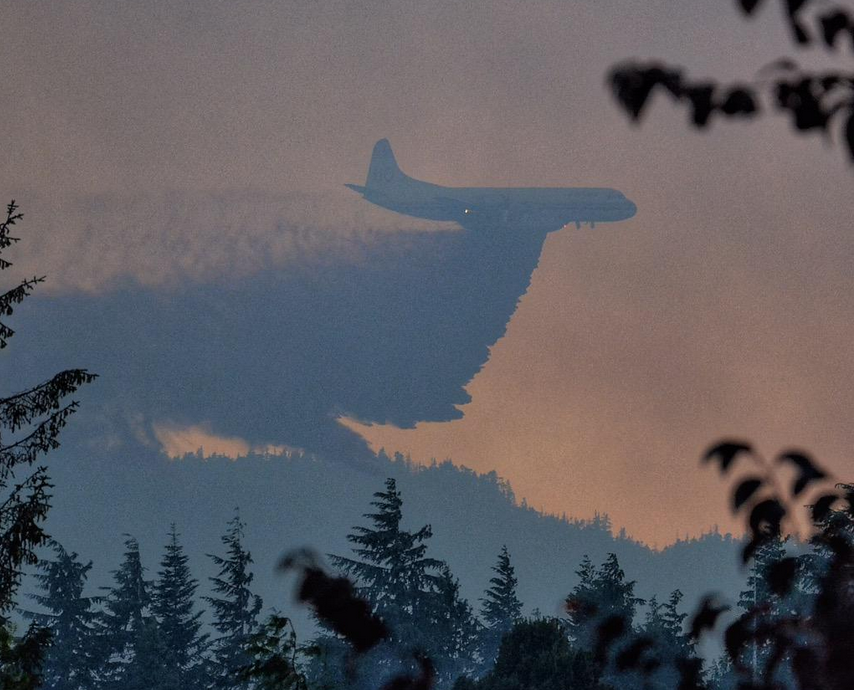 A fire burns to the southwest of Port Hardy on July 3, 2015.