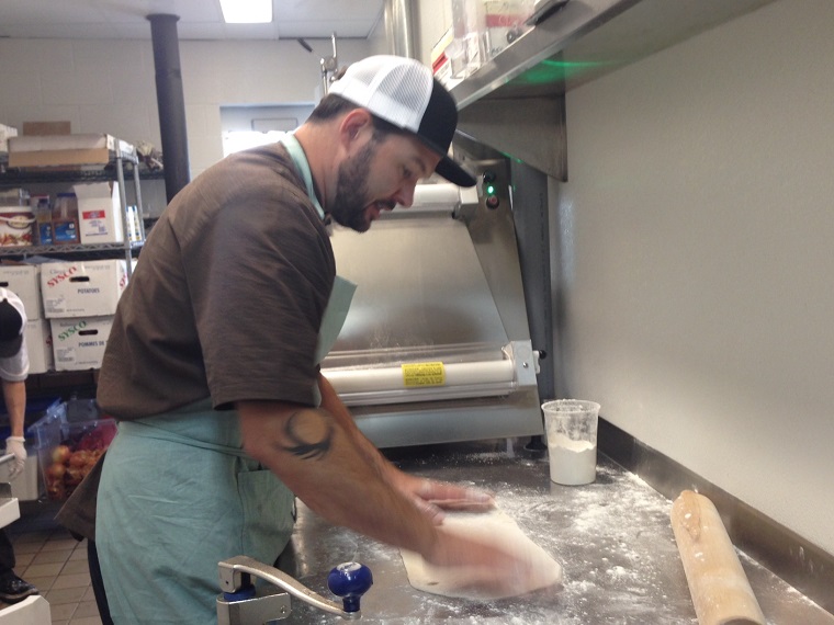 Chef Luc Jean of Mon Ami Louis prepares a Tarte Flambe (French Pizza)