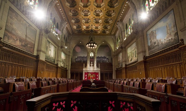 The Senate chamber sits empty on September 12, 2014 in Ottawa. Quarterly reports detail senators' expensed costs.