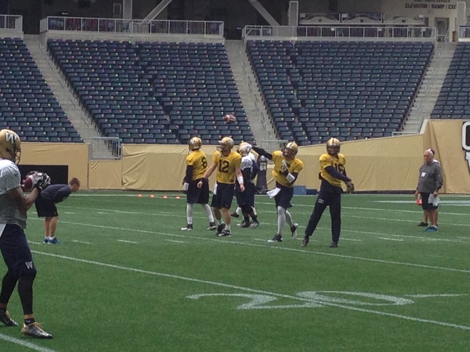 Drew Willy practices with the Winnipeg Blue Bombers Monday. 