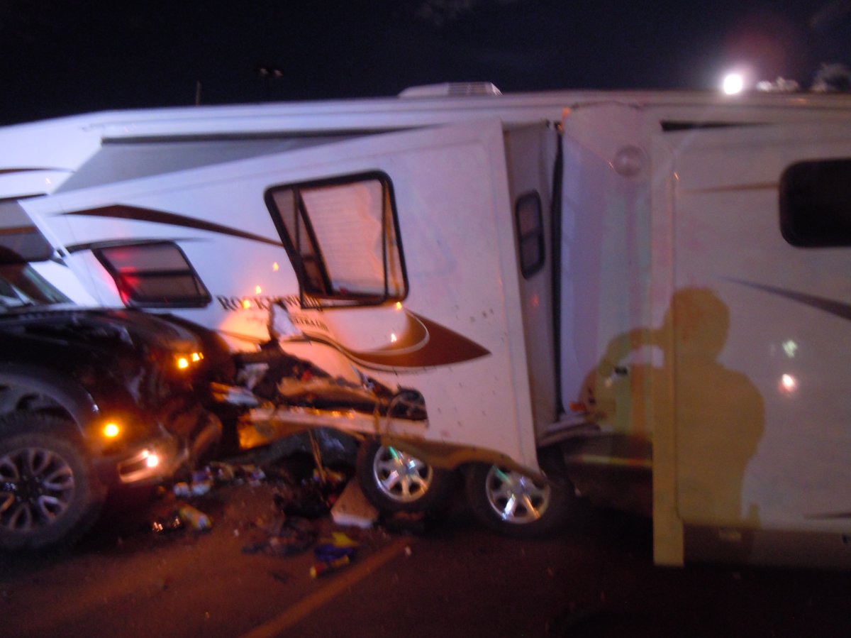 A family of six was jolted awake early this morning in Swift Current when a truck crashed into the camper they were sleeping in.