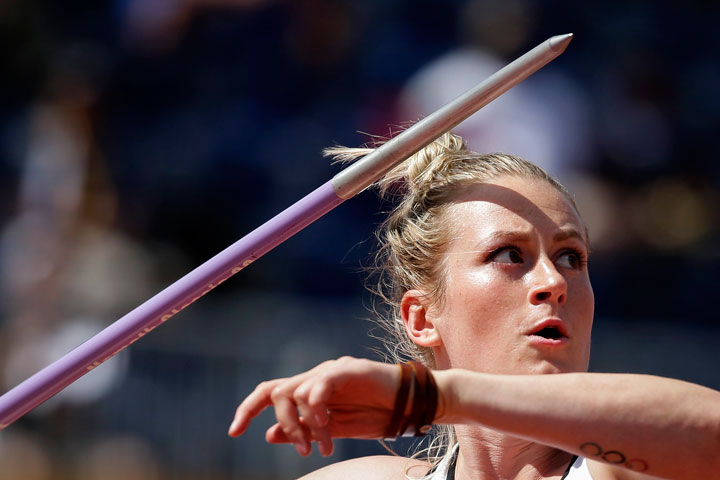 Canada's Elizabeth Gleadle competes in the women's javelin throw final at the Pan Am Games in Toronto, Ontario, Tuesday, July 21, 2015. Gleadle won the gold medal.