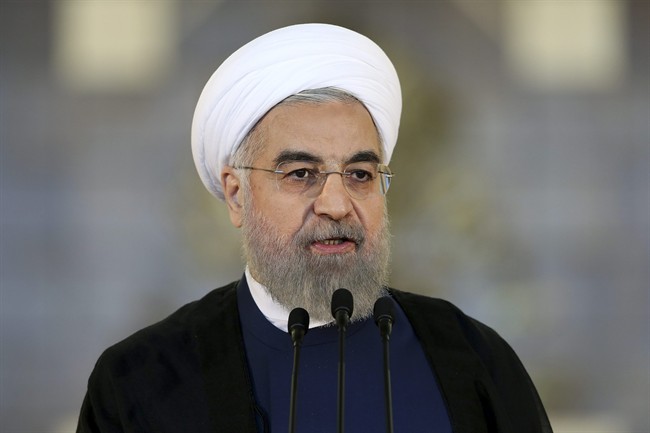 Iran's President Hassan Rouhani addresses the nation in a televised speech after a nuclear agreement was announced in Vienna, in Tehran, Iran.