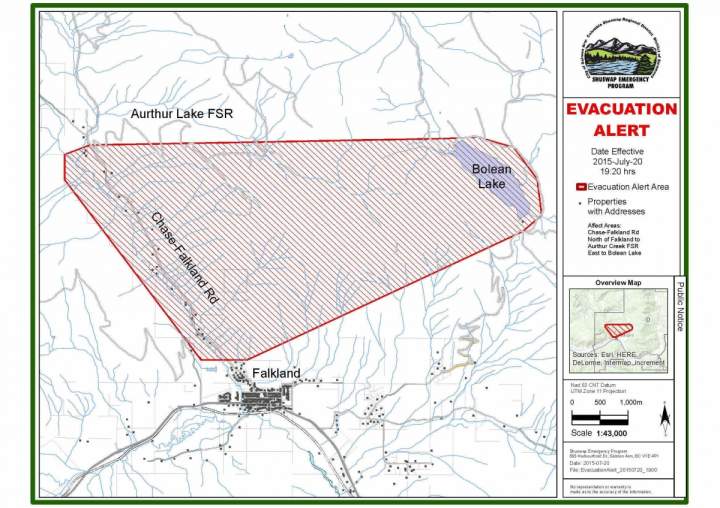 Evacuation alert remains for Bolean Lake wildfire near Falkland ...