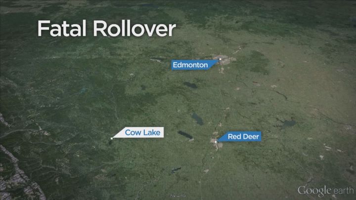 A 15-year-old girl was killed in a rollover west of Red Deer.