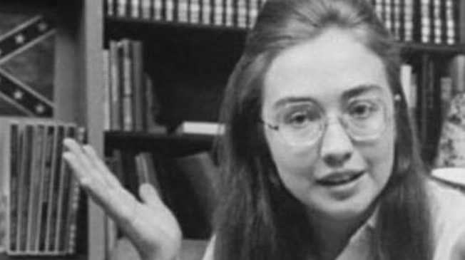 Here's Hillary, with her Confederate flag supposedly on display behind her. 