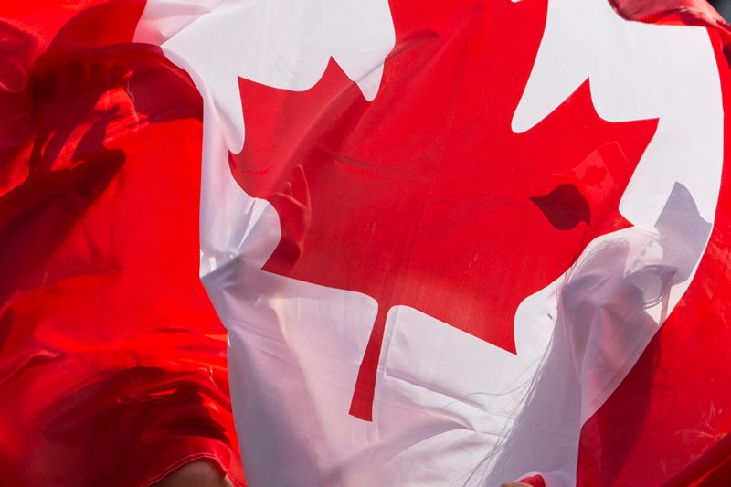 Canada fans fly the Canadian flag at the 2015 Pan Am Games in Toronto.