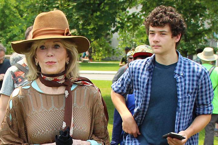 Jane Fonda, pictured with her grandson Malcolm Vadim at a rally in Toronto on July 5, 2015.