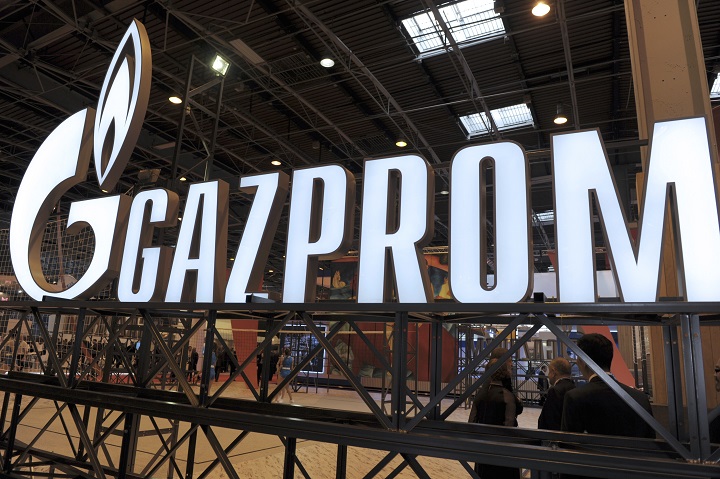 A picture shows the logo of Russian Energy giant Gazprom during the World Gas Conference exhibition in Paris on June 2, 2015. 