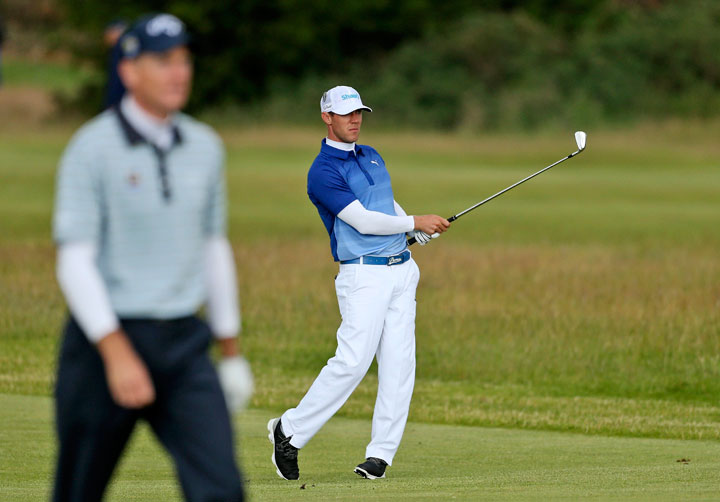 Canada’s Graham DeLaet plays a shot from the 17th fairway during the third round at the British Open Golf Championship at the Old Course, St. Andrews, Scotland, Sunday, July 19, 2015.