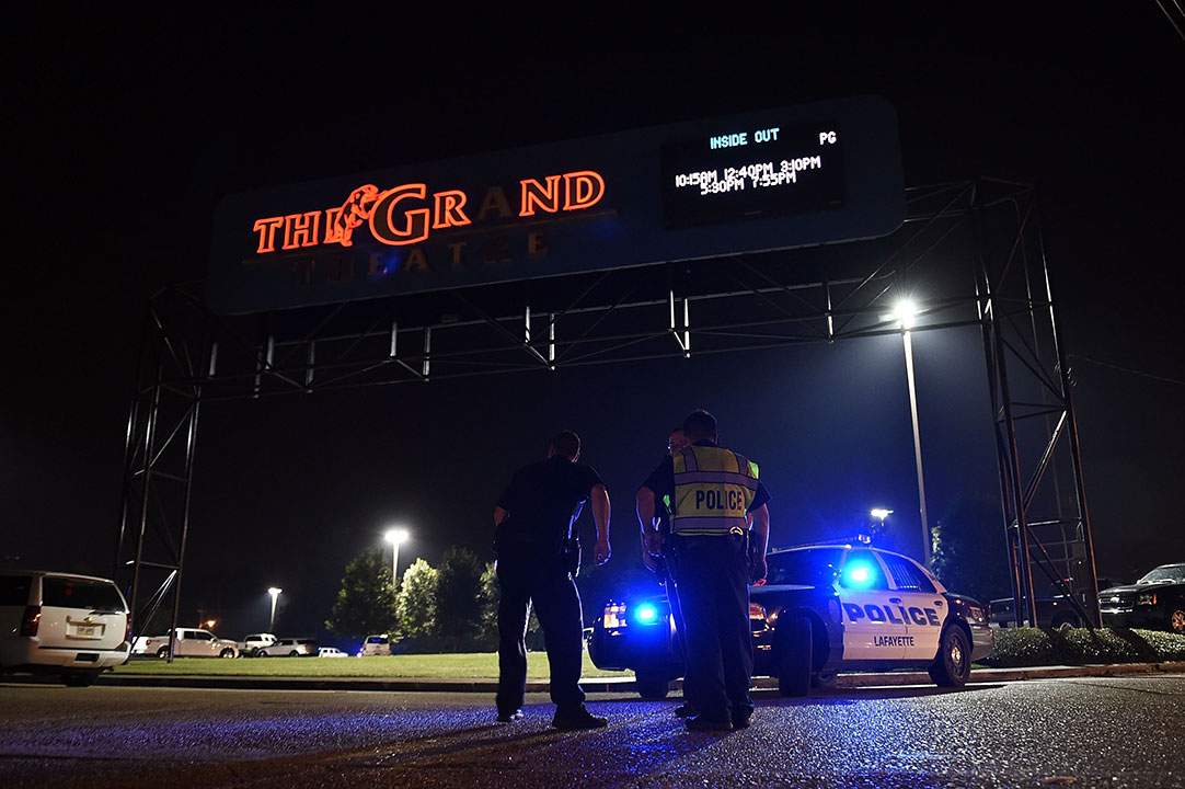 The scene outside the Grand Theater in Lafayette, La. on July 23, 2015.