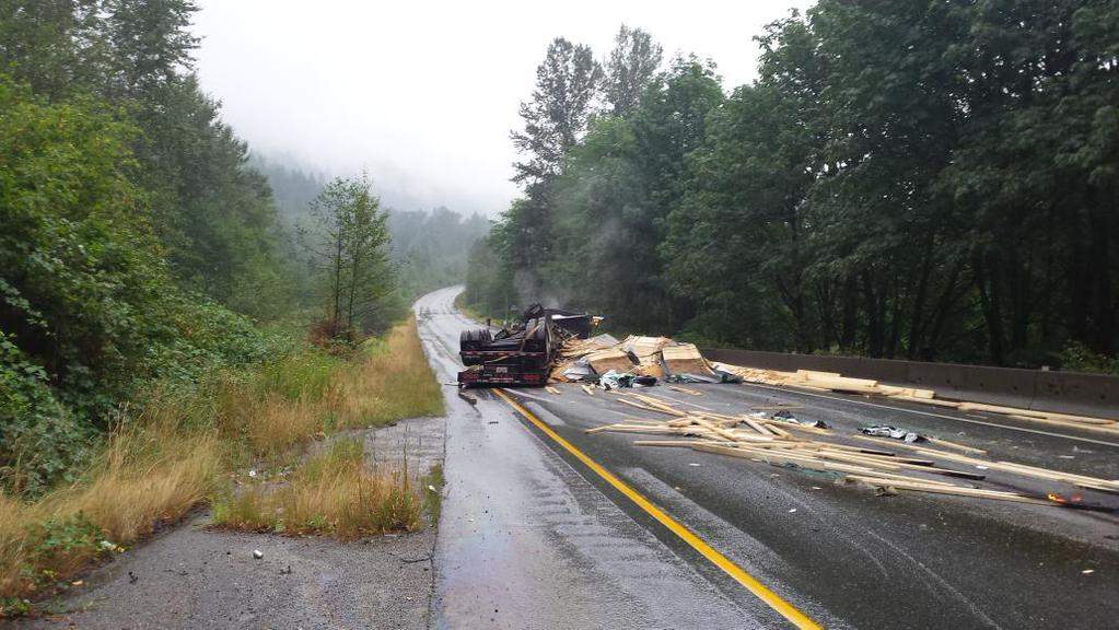 A crash closed Highway 1, west, on Herrling Island Monday morning.