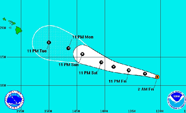 The Category 1 storm has maximum sustained winds early Friday near 80 mph (130 kph) with additional strengthening forecast during the next day or two.