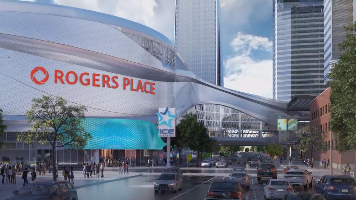 Rendering of the new Ice District signage around Rogers Place arena, which is slated to open in downtown Edmonton in Fall 2016.