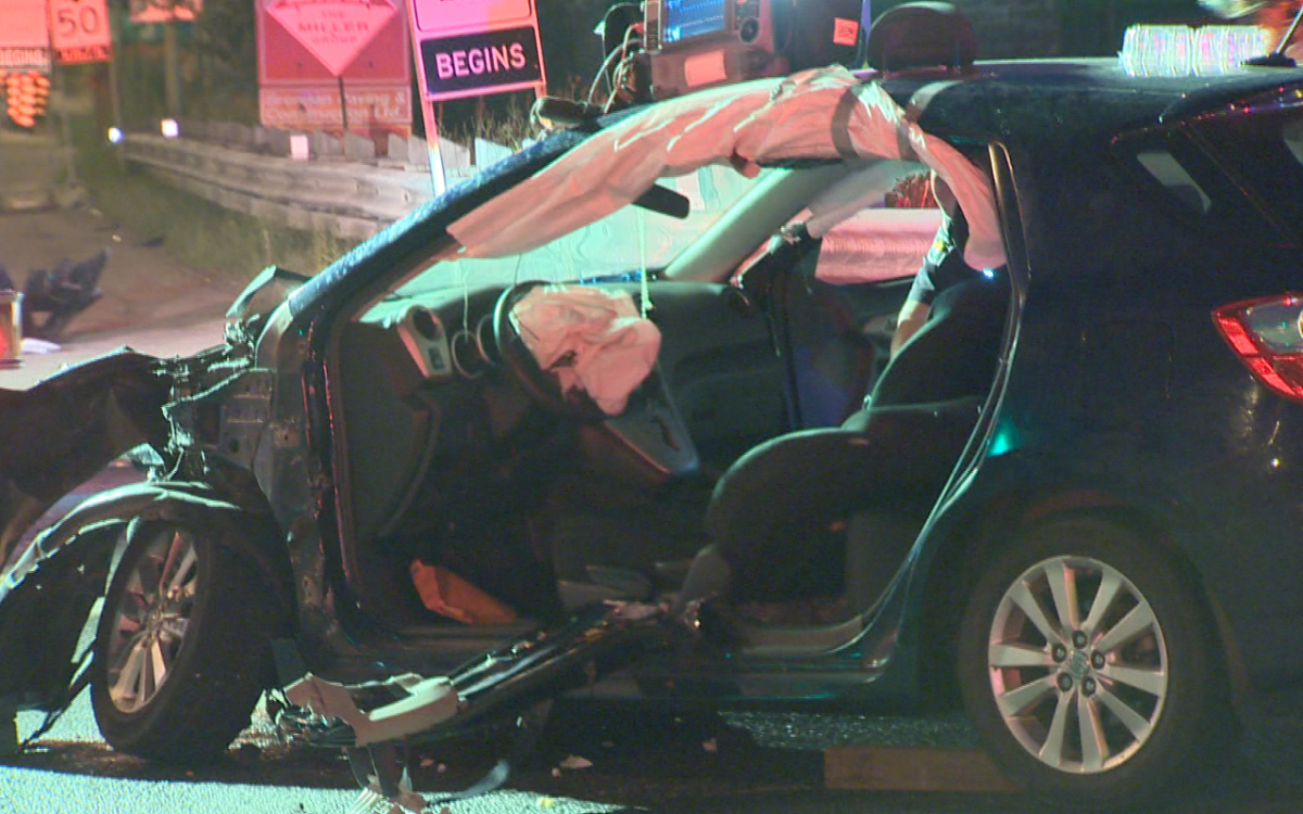 A female driver was injured  after a crash between a vehicle and a transport truck on July 21, 2015.