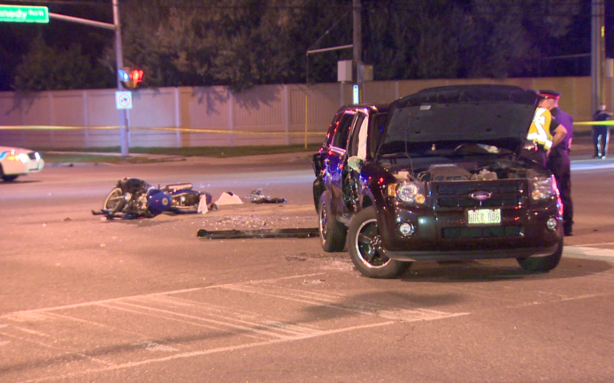 A male motorcyclist was taken to hospital with serious injuries following a crash in Brampton on July 15, 2015.