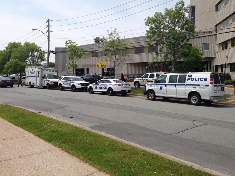 Heavy police presence outside Dartmouth Courthouse following a bomb threat.