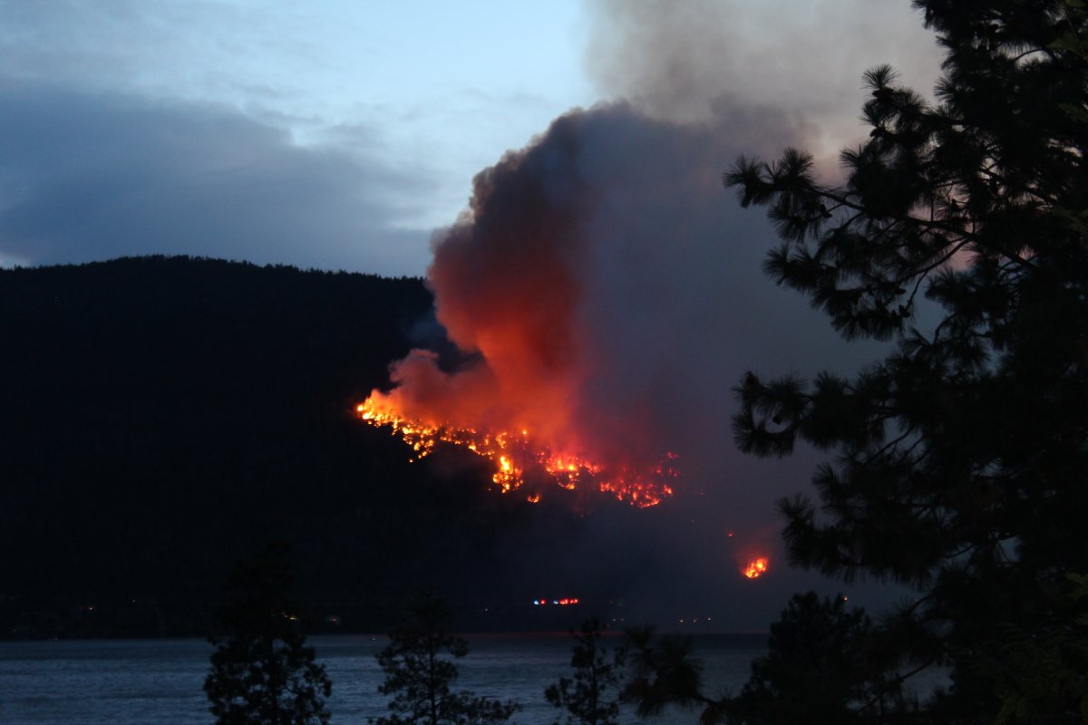 A 2015 file photo of a wildfire burning near Westside Road in Kelowna.