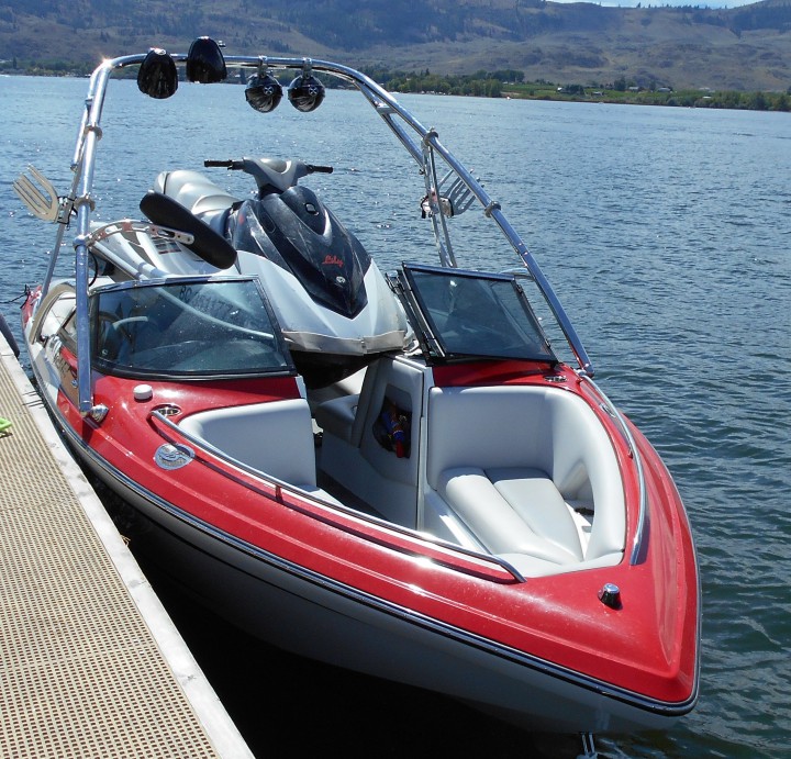 Two people were taken to hospital after a SeaDoo collided with a boat on Osoyoos Lake Tuesday.