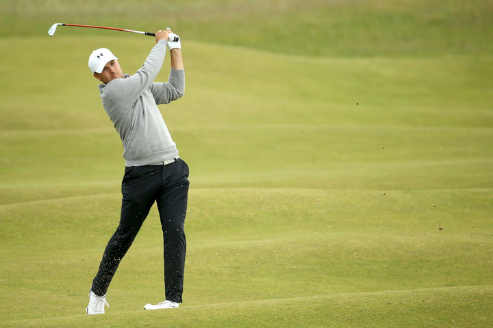 Jordan Spieth of the United States plays a practice round ahead of the 144th Open Championship at The Old Course on July 13, 2015 in St Andrews, Scotland.
