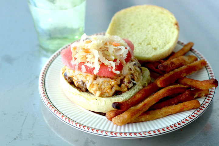 This June 22, 2015 photo shows ssamjang burger in Concord, N.H. This dish is from a recipe by Edward Lee.