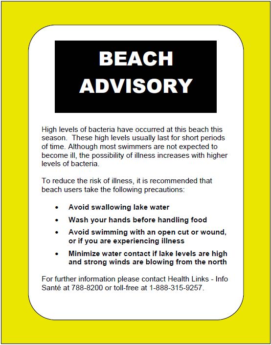 Gimli Beach tested high for e-coli bacteria, province warning swimmers to take extra caution when swimming.
