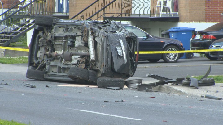 Several people were injured after a five car pile-up in Longueuil, Tuesday, July 7, 2015.
