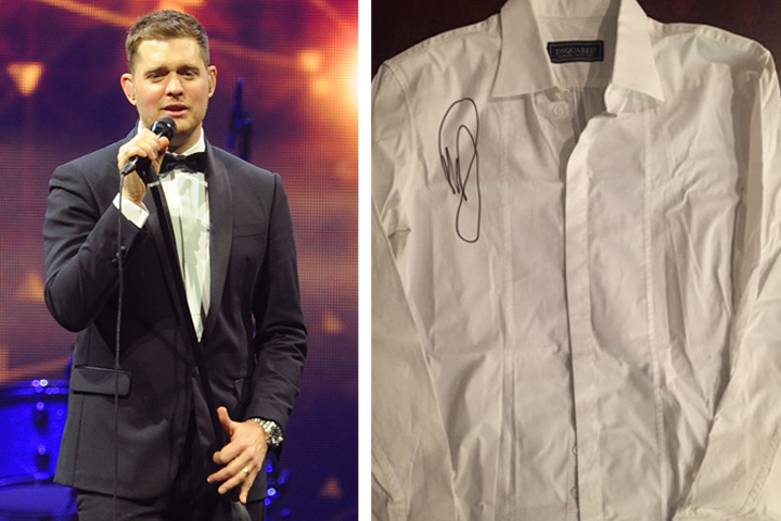 Michael Buble, pictured in 2013, is offering a signed tuxedo shirt to raise funds for charity.