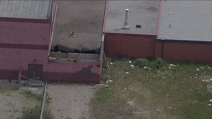 Aerial photo of damage at Morley Recreation Centre .