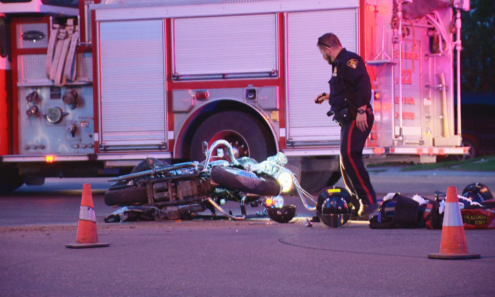 A man was taken to hospital in serious condition after a motorcycle was in a collision with a truck in Saskatoon Friday.