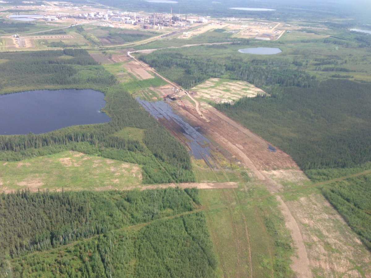 Aerial images show the bitumen emulsion spill at Nexen's Long Lake site.