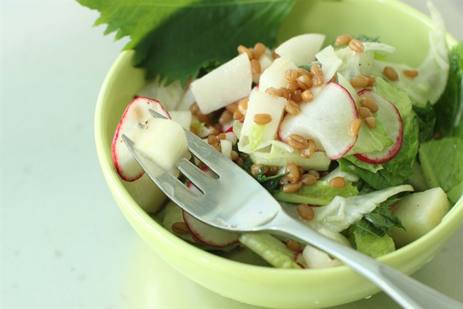 Perilla leaves add fresh minty bitter notes to sweet salad
