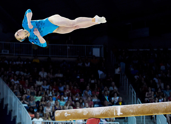 Canada’s Ellie Black competes in the balance beam at the Pan American games in Toronto, 2015.