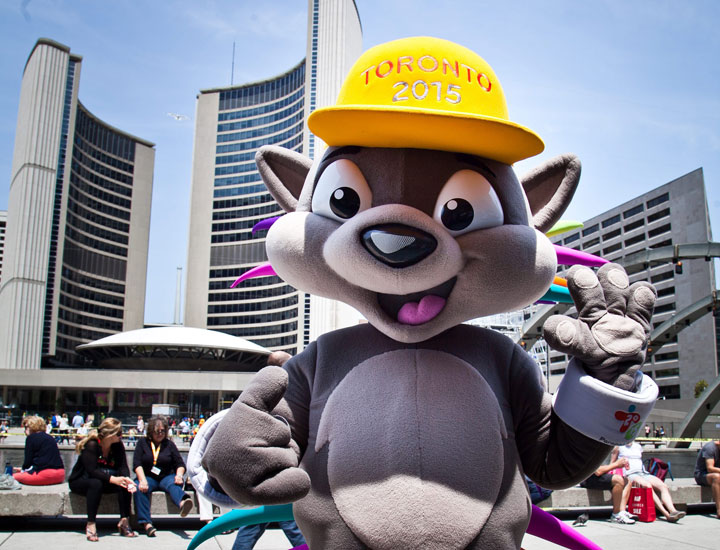 Pan Am/Parapan Am Games mascot Pachi poses in front of city hall at Nathan Phillips Square July 3, 2015.