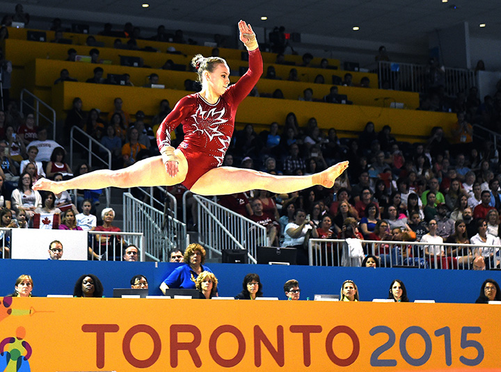 Canada’s Ellie Black competes her way to a gold medal in the artistic gymnastic women's floor final during the 2015 Pan Am Games at the Toronto Coliseum on July 15, 2015.  
