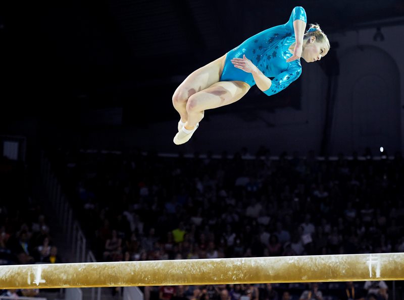 Canada's Ellie Black competes in the balance beam at the women's artistic all around gymnastics competition during the Pan American Games in Toronto on Monday, July 13, 2015. Black won gold.