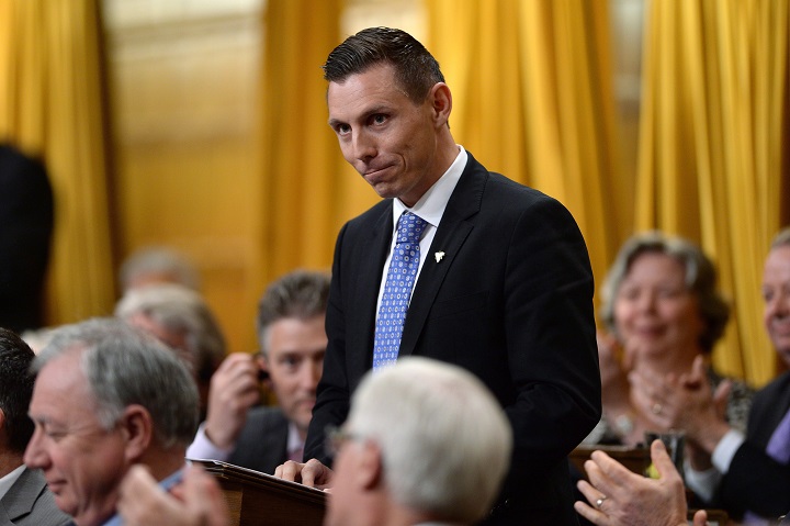 Conservative MP Patrick Brown gives his farewell speech in the House of Commons in Ottawa, Wednesday, May 13, 2015.