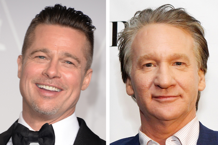 Brad Pitt, left, and Bill Maher have appealed to Costco to sell eggs from cage-free hens.