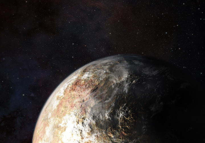 Clouds dot the sky above the surface of Pluto in this artist's impression. Is this what we can expect to see?.