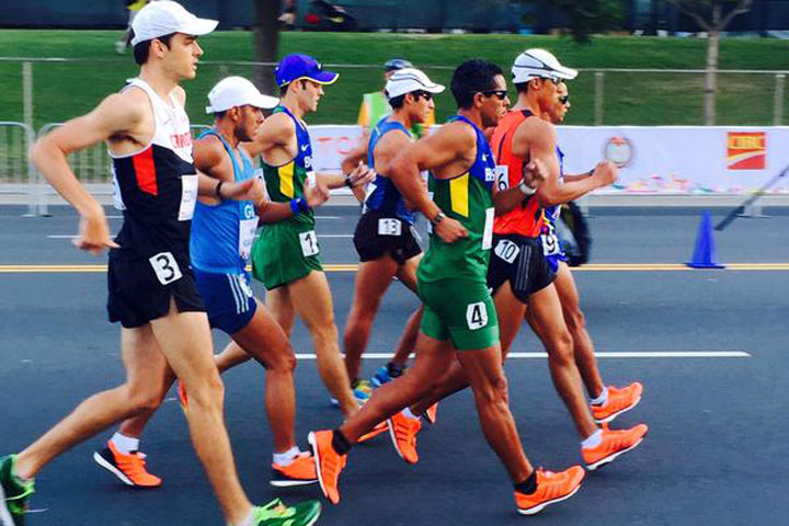 The men's 50-km race walk gets underway at the Pan Am games in Toronto.